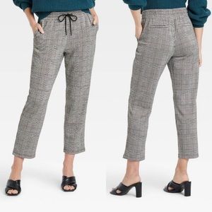 NWT a new day womens plaid highrise knit drawstring ankle pull on pants sz.L